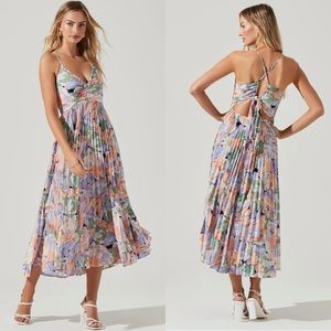 ASTR Blythe Floral Plisse Midi Dress, Coral Multi, Small